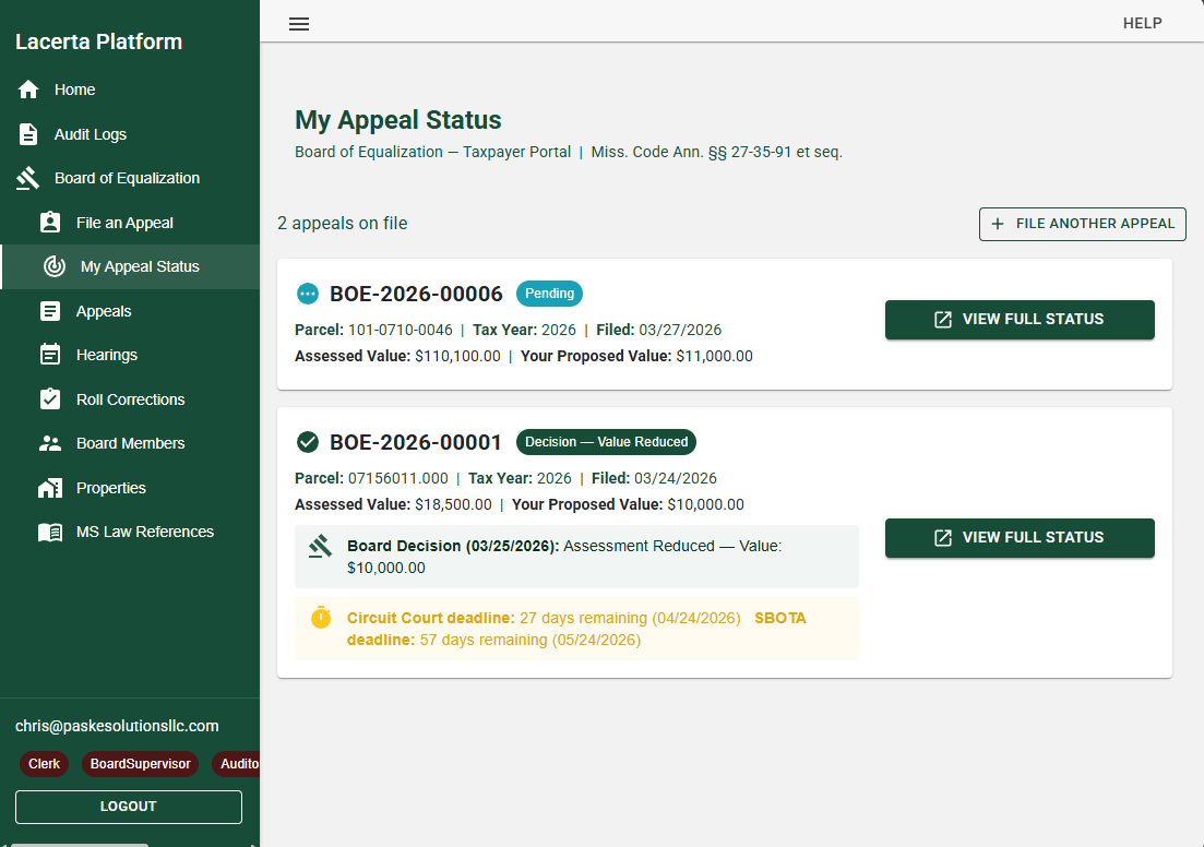Public Appeal Filing Portal